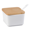 Cukiernica porcelanowa ryflowana RONNIE RIBS biała z łyżeczką